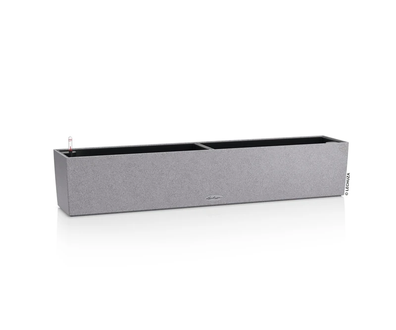 Lechuza - Balcony Planter Stone 100 Stone Grey, Balcony Box with Watering System, Water Level Indicator and Plant Insert, Stone Look, 99 x 19 x 19 cm, 15438