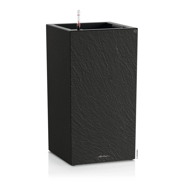 Lechuza - Canto Slatestone 30 15936 Planter with Watering System, Water Level Indicator and Plant Insert, Slate Look, 30 x 30 x 56 cm