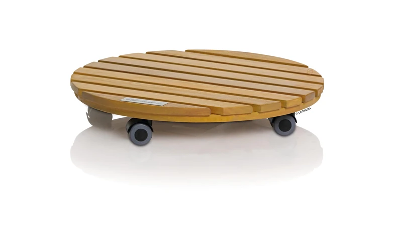 Lechuza - Natural Wood 40 Round Wheeled Coaster, Eucalyptus Wood, Diameter 40 x 7 cm, 16783