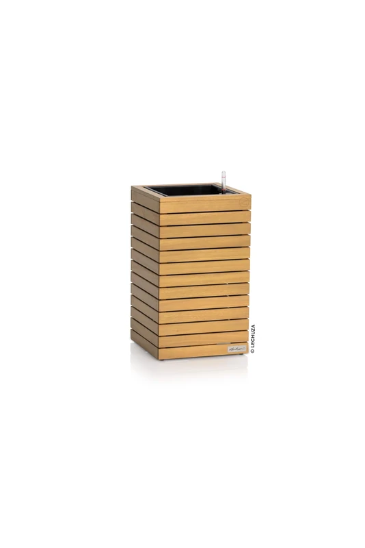 Lechuza -Palo Natural Wood 35 Tall Eucalyptus Wood Planter with Watering System, Water Level Indicator and Plant Insert, Real Wood Surface, 34.5 x 34.5 x 59 cm, 16771 - Image 1