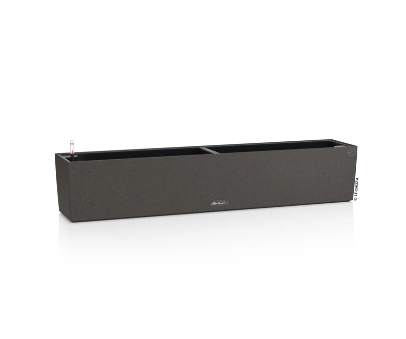 Lechuza - Balconera Stone 100 Planter, Graphite Black, Balcony Box with Watering System, Water Level Indicator and Plant Insert, Stone Look, 99 x 19 x 19 cm, 15436