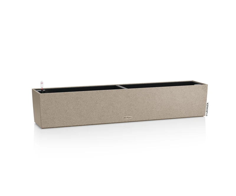 Lechuza -BALCONERA Stone 100 Planter, Sand Beige, Balcony Box with Watering System, Water Level Indicator and Plant Insert, Stone Look, 99 x 19 x 19 cm, 15437