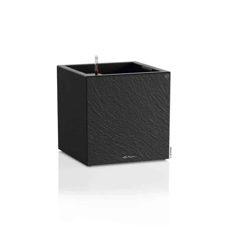 Lechuza - Canto Slatestone 40 Low Dark Grey Planter with Watering System, Water Level Indicator and Plant Insert, Slate Look, 40 x 40 x 40 cm, 15951