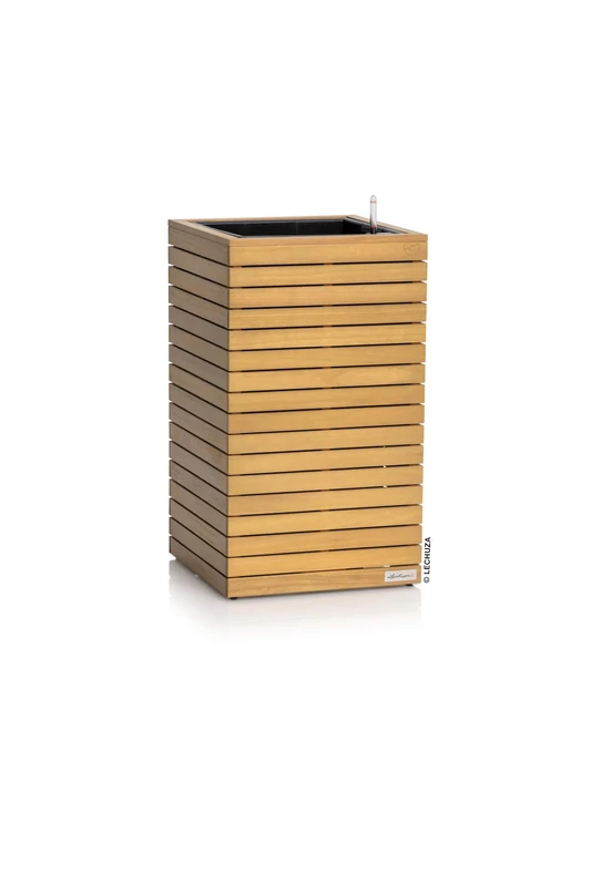Lechuza -Palo Natural Wood 45 Tall Eucalyptus Wood Planter with Watering System, Water Level Indicator and Plant Insert, Real Wood Surface, 44 x 44 x 77 cm, 16773