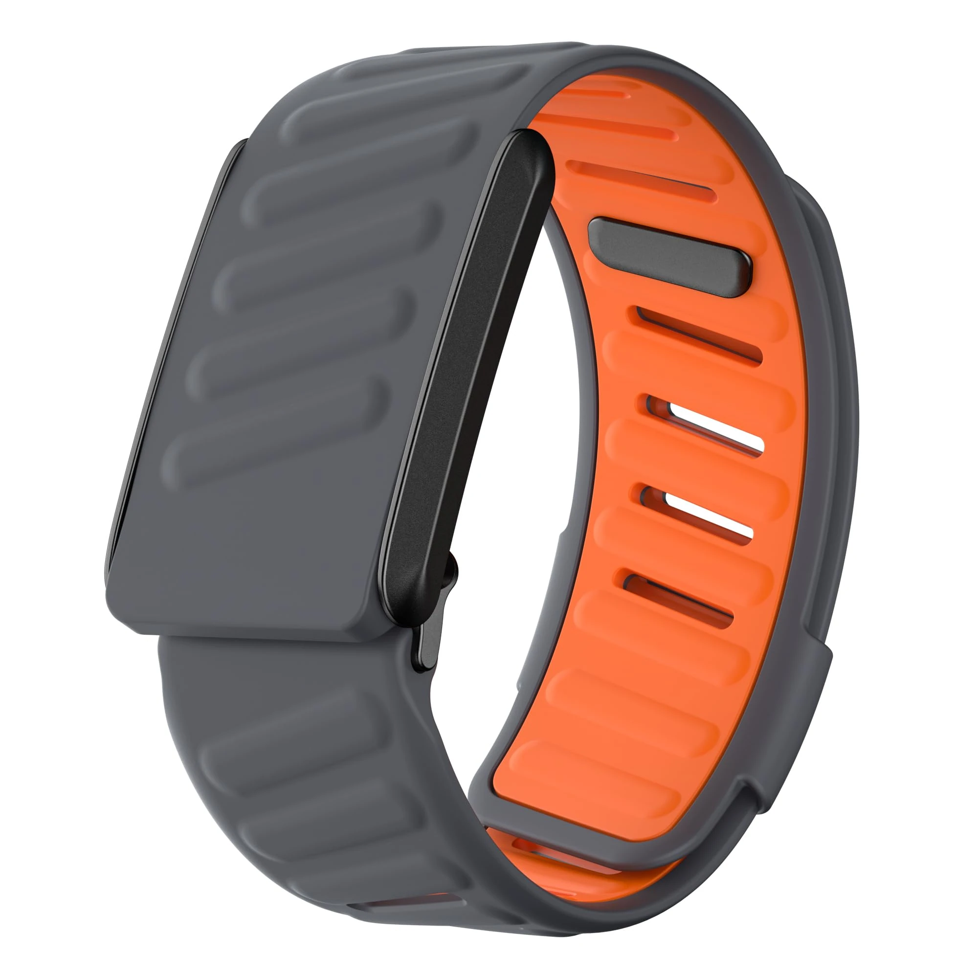 DADO Comfort Durable Silicone Wristband Compatible with WHOOP 4.0 Band, Soft Silicone Sports Loop Strap for Men & Women, with U Shapped Connector (Dark Grey Orange)