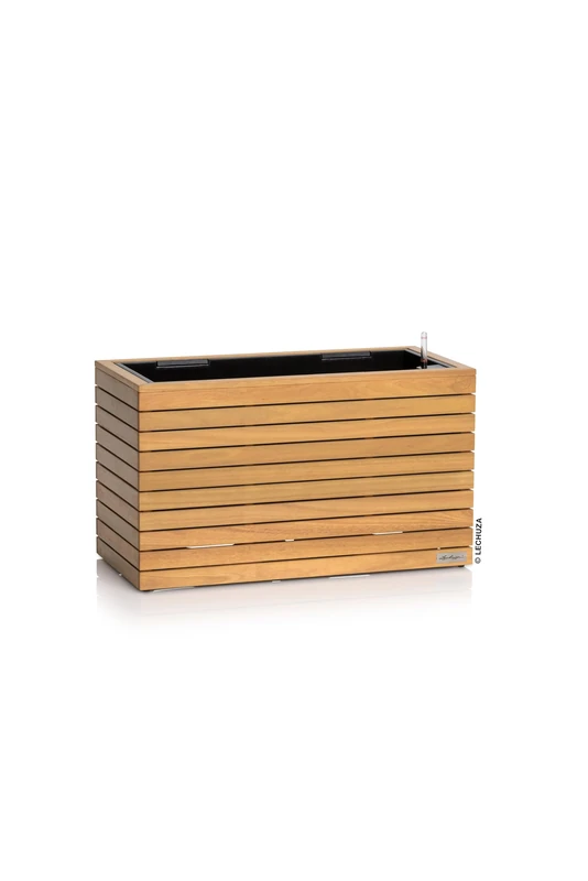 Lechuza -Palo Natural Wood 80 Wide Low Eucalyptus Wood Planter with Watering System, Water Level Indicator and Plant Insert, Real Wood Surface, 78.5 x 37 x 46 cm, 16774