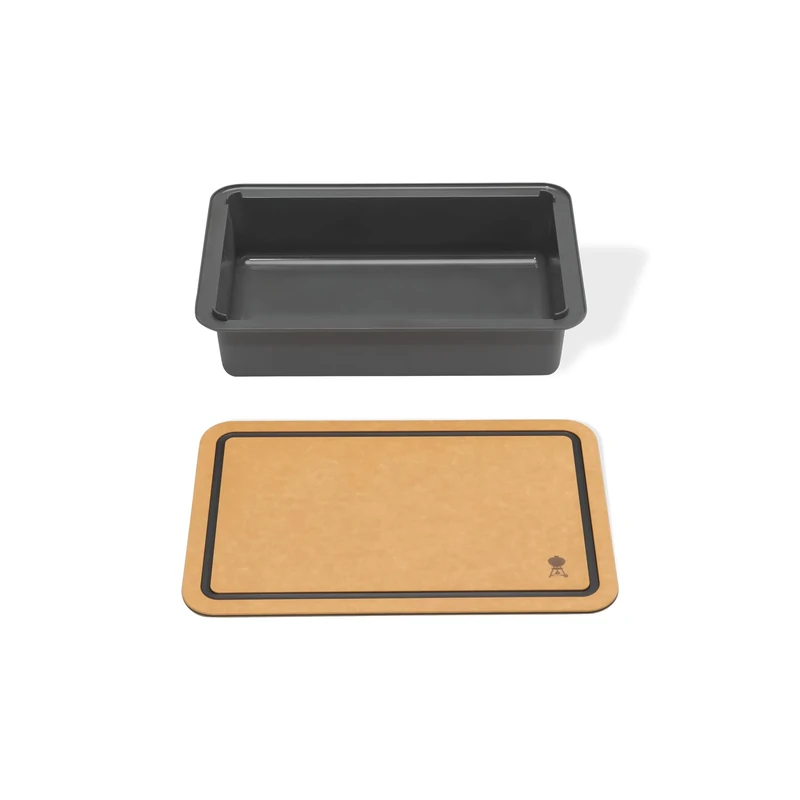 Weber Works Basin & Cutting Board Lid/Accessory Set for Weber Works Side Tables on Compatible Barbecues, Food-Safe Container and Double-Sided Cutting Board, Dishwasher Safe, 11.5 x 36.5 x 24 cm