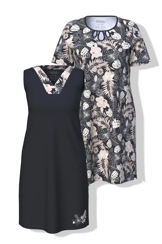 Ulla Popken Women's 2 x Bigshirts, Palmes Spring, Black, 50-52, black, 50-52 - Image 1