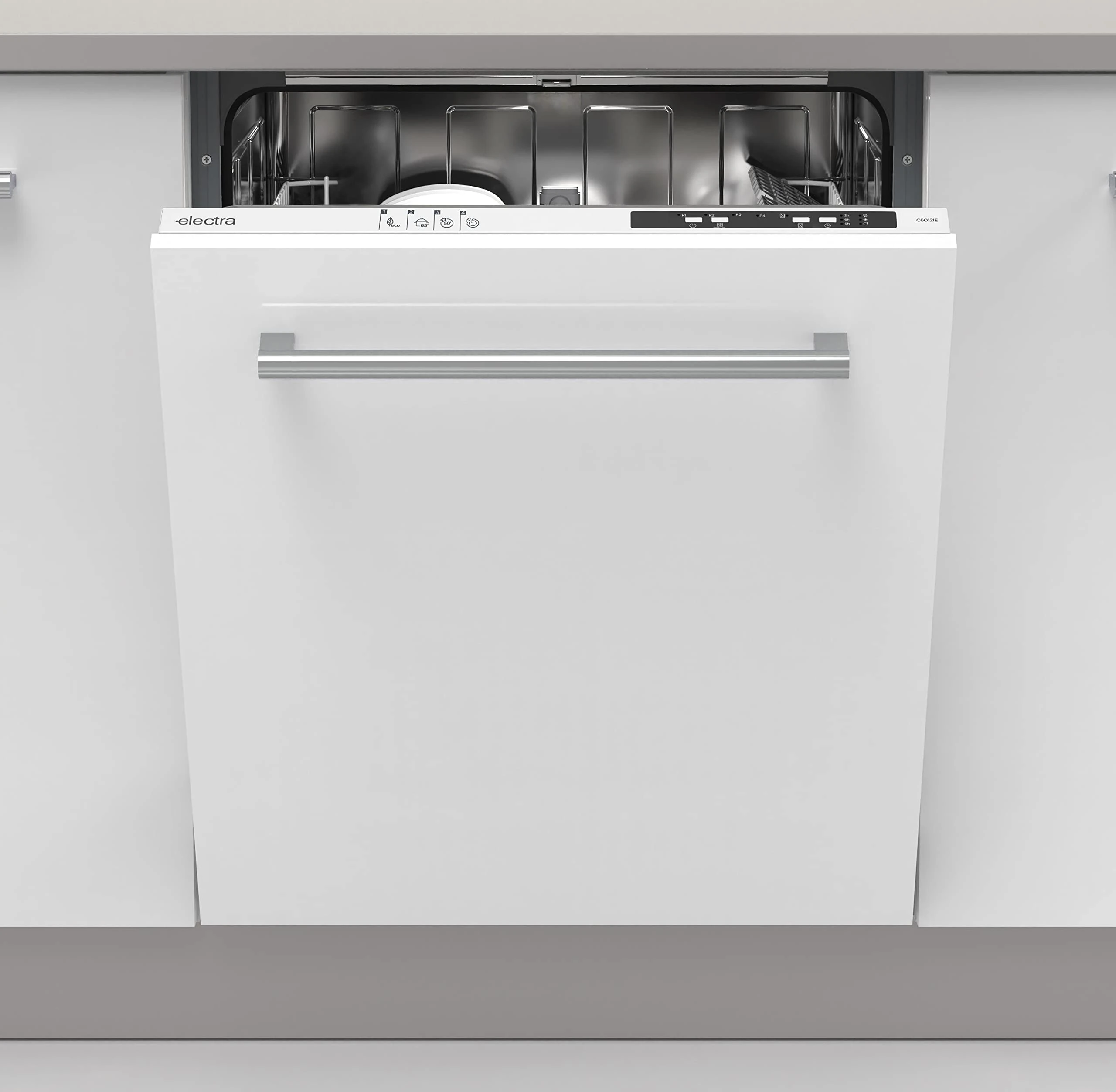 Electra Fully Integrated Standard Dishwasher - White with Fixed Door Fixing Kit - E Rated