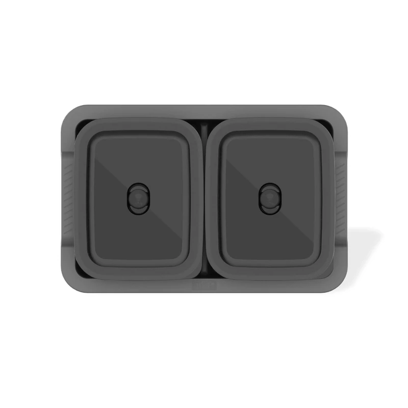 Weber Works Prep and Serve Kit/Set of 2 Stainless Steel 1.8 L Containers with Airtight Lids and 2 Divided Serving Trays for Weber Works Side Table, Stackable, Dishwasher Safe, Grey/Stainless Steel