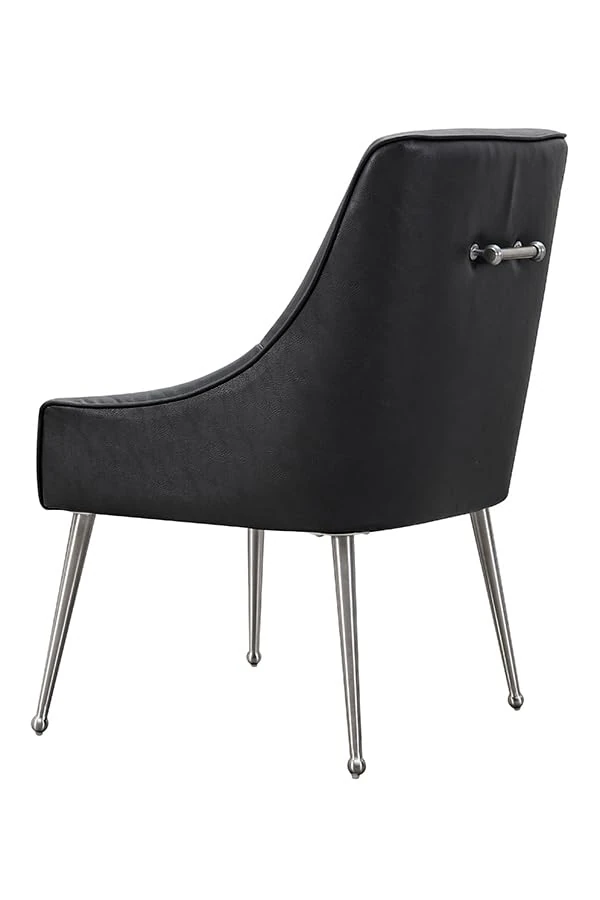 MY Furniture Mason Dining Chair Black PU faux leather - silver finish Legs - decorative elegant handle at rear - luxurious PU leather upholstery - more colour options available -