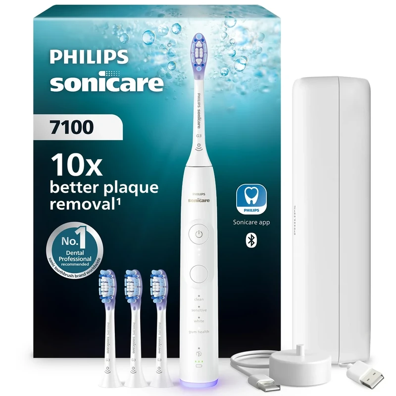 Philips Sonicare 7100 Electric Toothbrush, Sonic Toothbrush with App, 4 Brushing Modes and 3 Intensity Levels, Pressure Alert, EasyStart, SmarTimer, White, Model HX7420/08 [New Technology]