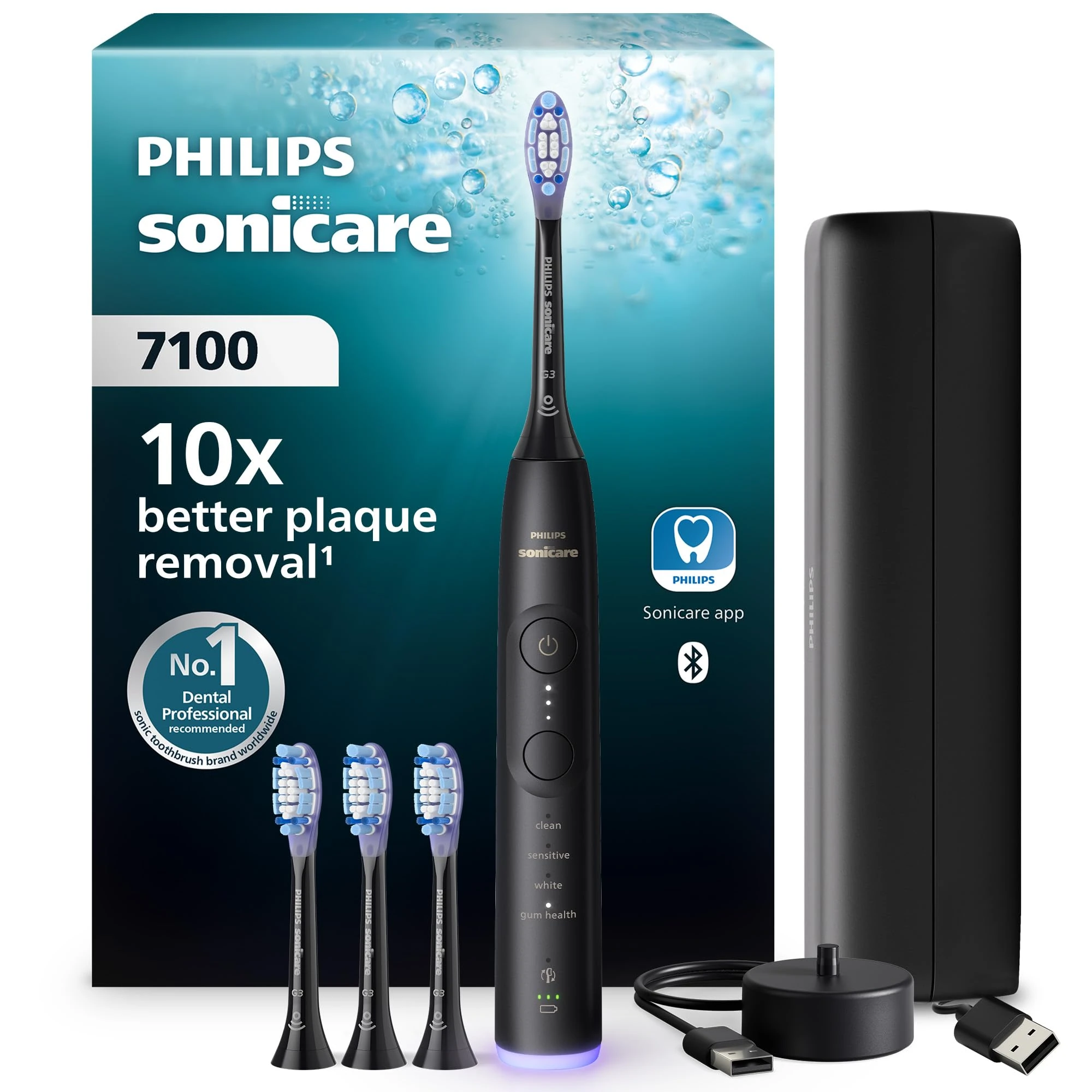 Philips Sonicare 7100 Electric Toothbrush, Sonic Toothbrush with App, 4 Brushing Modes and 3 Intensity Levels, Pressure Alert, EasyStart, SmarTimer, Navy Blue, Model HX7421/08 [New Technology]
