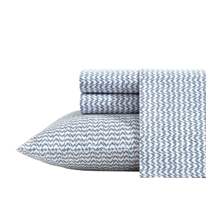 Nautica - Sheets, Cotton Percale Bedding Set with Matching Pillowcases, Crisp & Cool, Deep Pocket (Ikat Wave Blue, Full)