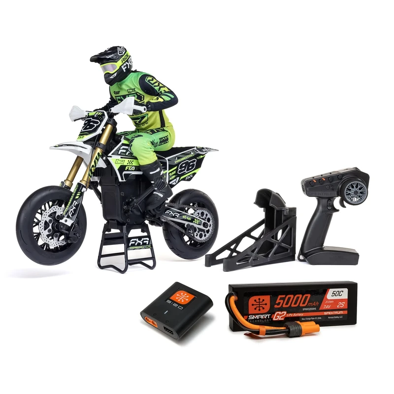 LOSI 1/4 Promoto-SM FXR Supermoto Remote Controlled Motorcycle RTR with Flywheel Stabi Shock Absorber 3 Riding Modes Brushless Chain Drive Clutch Including Battery and Charger