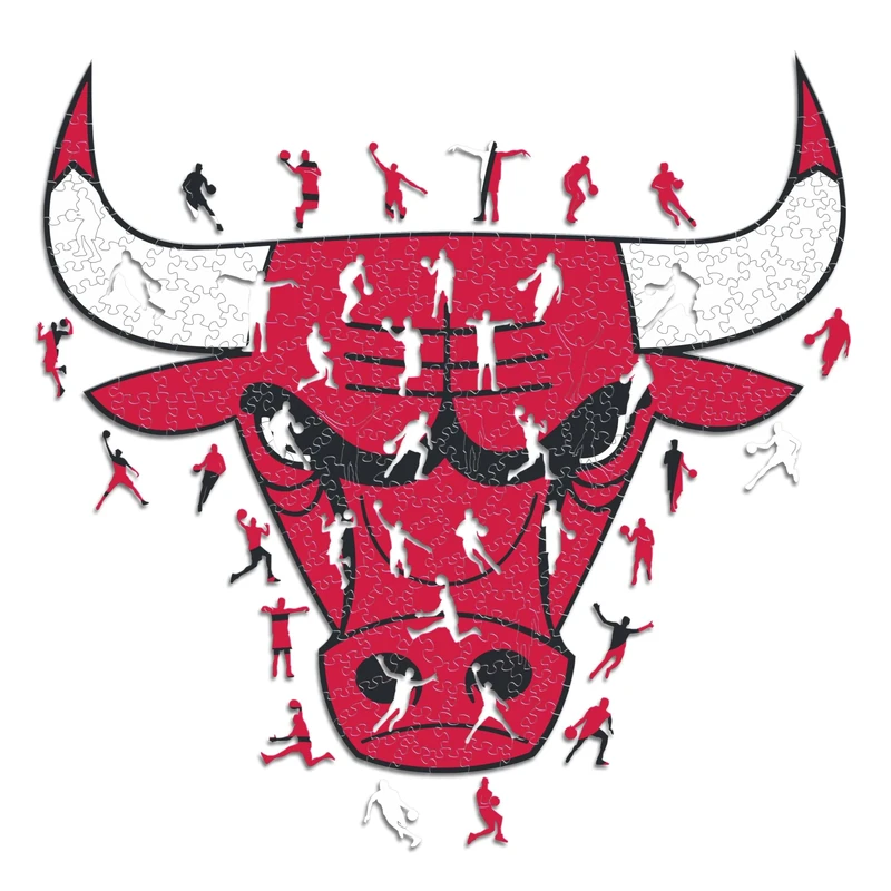 Iconic Puzzles - Chicago Bulls, Logo, Wooden Puzzle officially licensed NBA, 100% sustainable, size L, 500 Pcs