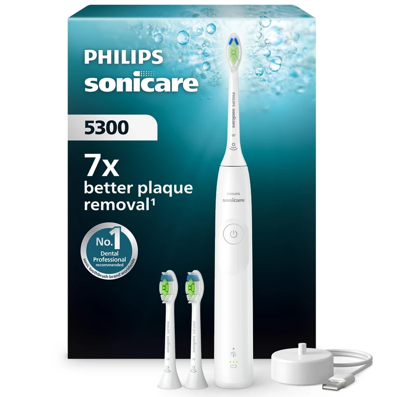 Philips Sonicare 5300 Electric Toothbrush, Sonic Toothbrush with 2 Intensity Levels, Pressure Alert, EasyStart, SmarTimer and BrushPacer, White, Model HX7108/04 [New Technology]