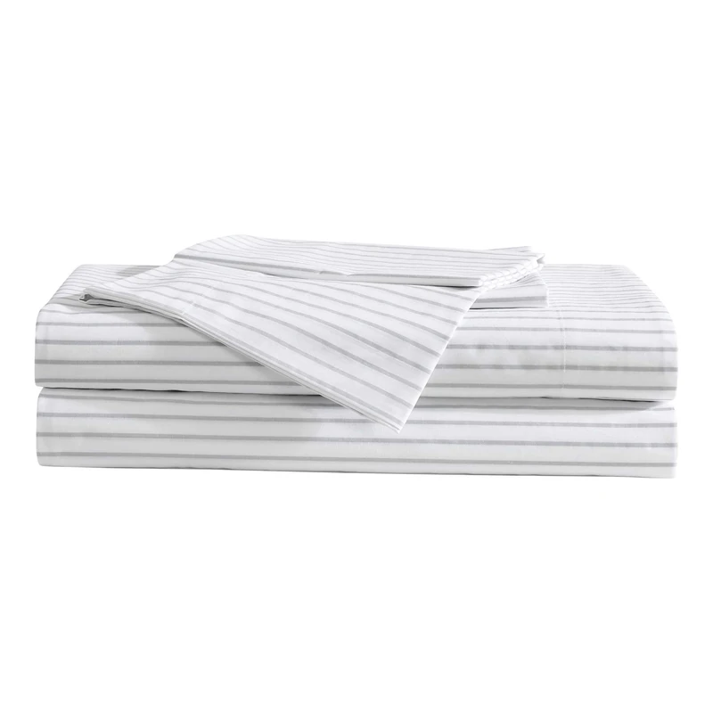 Eddie Bauer - Sheet Set, Luxurious Cotton Percale Bedding with Matching Pillowcase, Crisp & Cool, Fully Elasticized (Arden Stripe Grey, Twin)