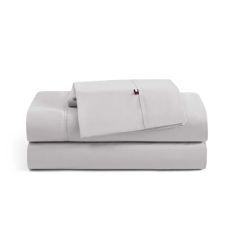Tommy Hilfiger - Sheet Set, Cotton Percale Bedding with Matching Pillowcases, Crisp & Cool, Solid Home Essentials (Grey, Full)
