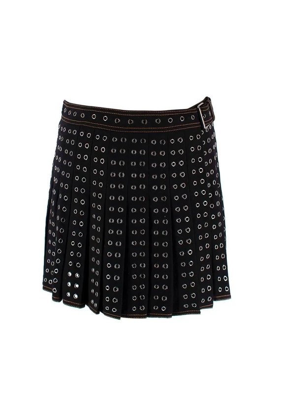 Dior Pre-Loved Black Pleated Eyelet Mini Skirt