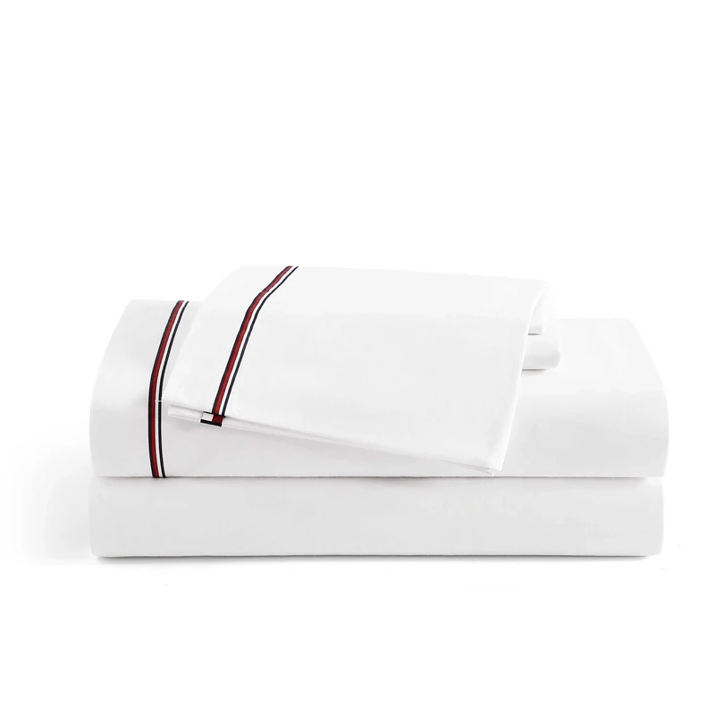 Tommy Hilfiger - Sheet Set, Cotton Percale Bedding with Matching Pillowcases, Crisp & Cool, Premium Quality Home Essentials (Global Stripe Red, King)