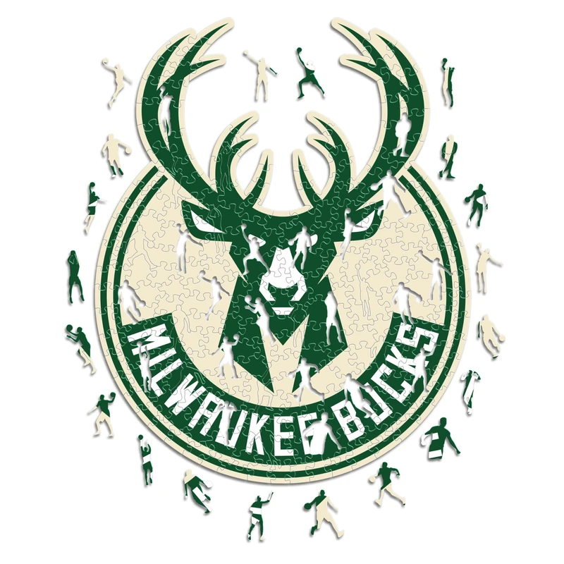 Iconic Puzzles - Milwaukee Bucks, Logo, Wooden Puzzle officially licensed NBA, 100% sustainable, size L, 500 Pcs
