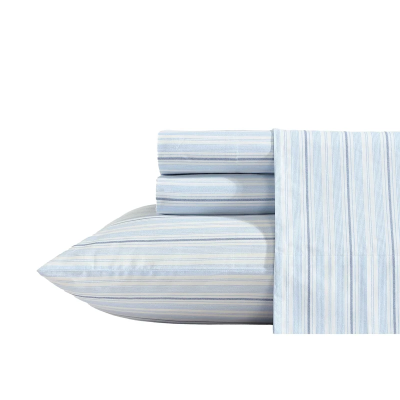 Nautica - Sheets, Cotton Percale Bedding Set with Matching Pillowcases, Crisp & Cool, Deep Pocket (Camp Stripe Blue, King)