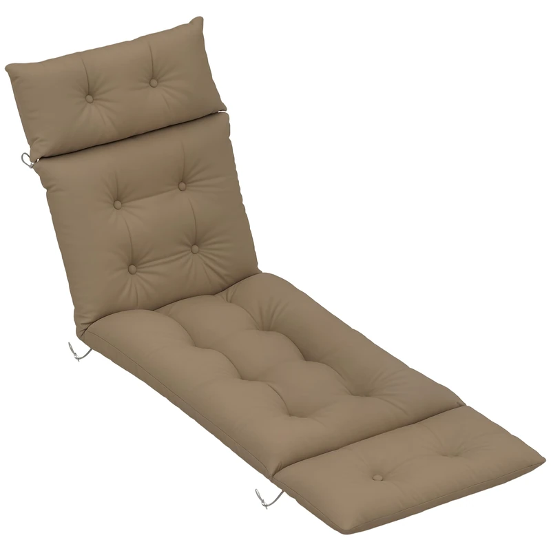 Outsunny Sun Lounger Cushion Only, 190 x 56 x 10 cm Garden Lounge Chair Cushion, UPF20+ 220gsm Fabric, Thick Sunbed Replacement Pad with 6 Ties, Khaki - Image 1