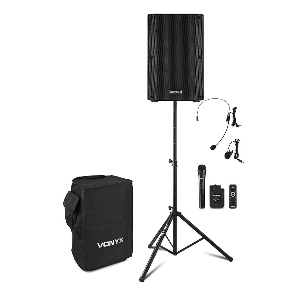 VONYX VSA500-BP 800W Portable PA System with Microphones, Stand & Case | Battery PA System | Bluetooth | Portable Speaker with Microphone for School Announcements, Busking & Outdoor Events