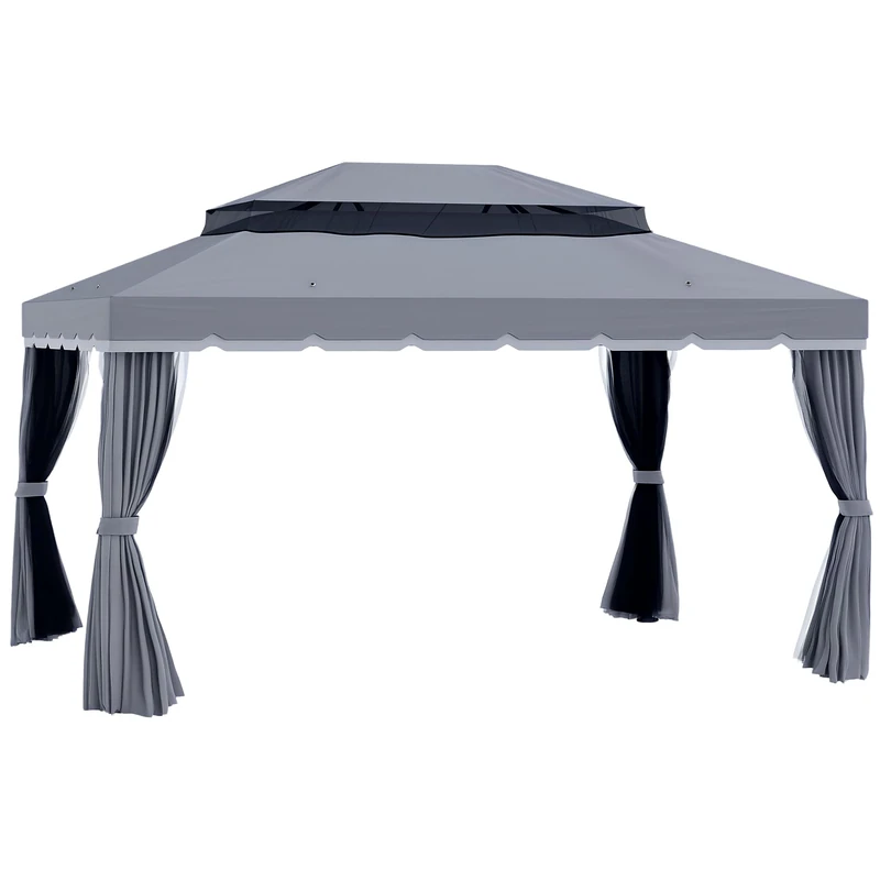 Outsunny 3 x 4m Aluminium Garden Gazebo, Marquee Canopy Shelter Pavilion Party Tent with Nets and Curtains for Garden and Deck, Dark Grey