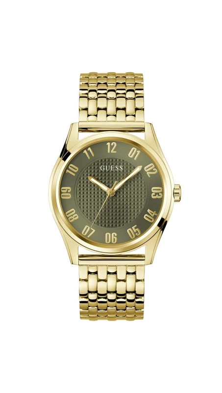 Guess Tate GW0895G2 Men's Quartz Analogue Stainless Steel Watch 42 mm Stainless Steel Bracelet Gold 5 Bar Green Dial