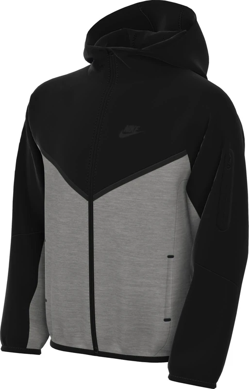NIKE Sportswear Tech HV5867-064 Fleece Hooded Jacket for Older Children, Dark Grey Heather/Black/Black, M