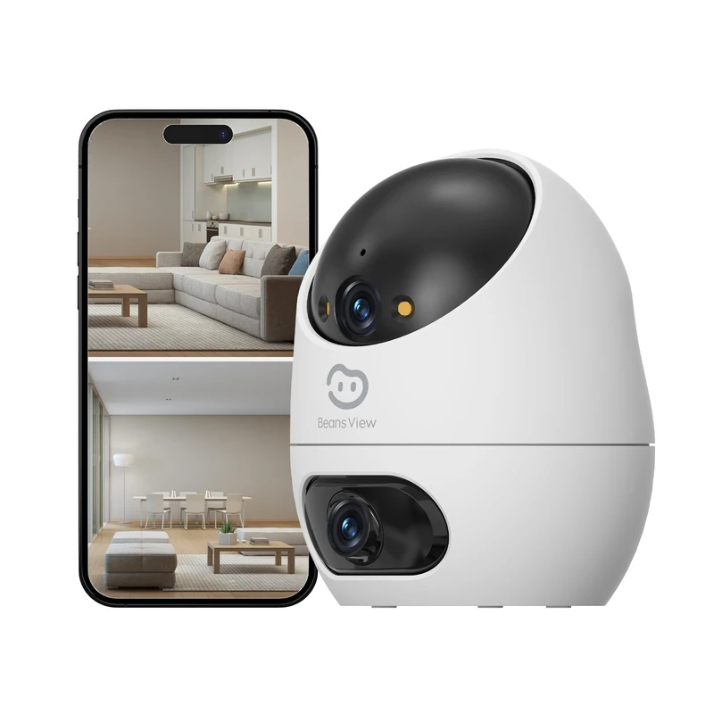 Beans View 2K Dual Lens Indoor Camera, 360° Security Camera, Color Night Vision, Person Detection, Auto Tracking, 2.4GHz WiFi Surveillance Camera, Alexa Compatible (D220 3MP) - Image 1