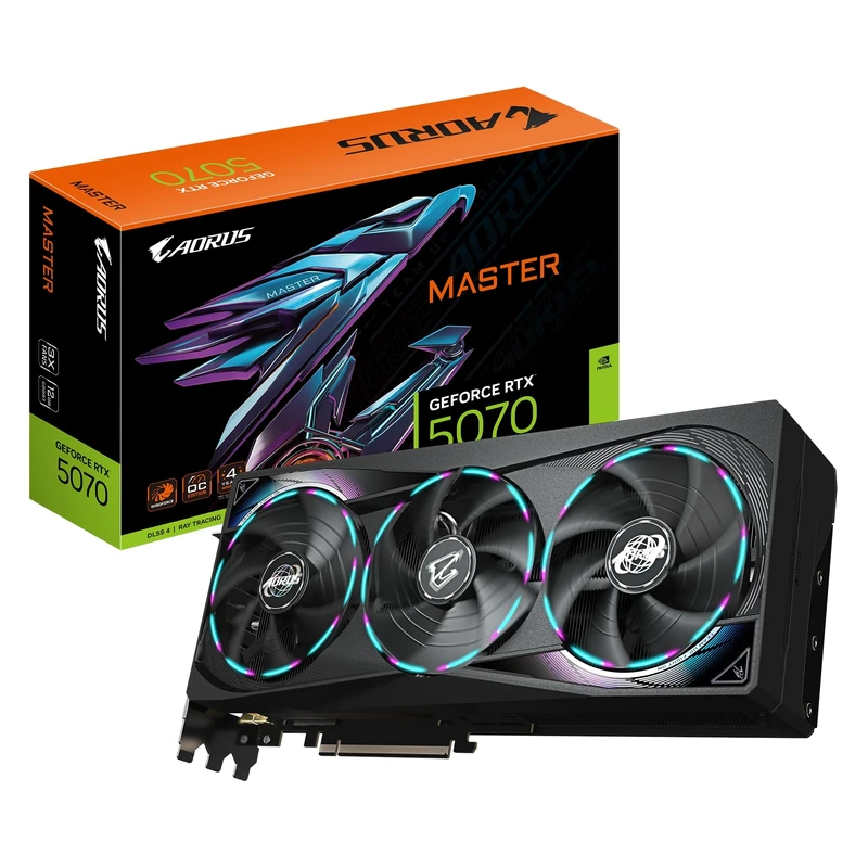 Gigabyte AORUS GeForce RTX 5070 MASTER 12G Graphics Card - 12GB GDDR7, 192bit, PCI-E 5.0, 2715 MHz Core Clock, 3 x DP 2.1a, 1 x HDMI 2.1b, NVIDIA DLSS 4, GV-N5070AORUS M-12GD