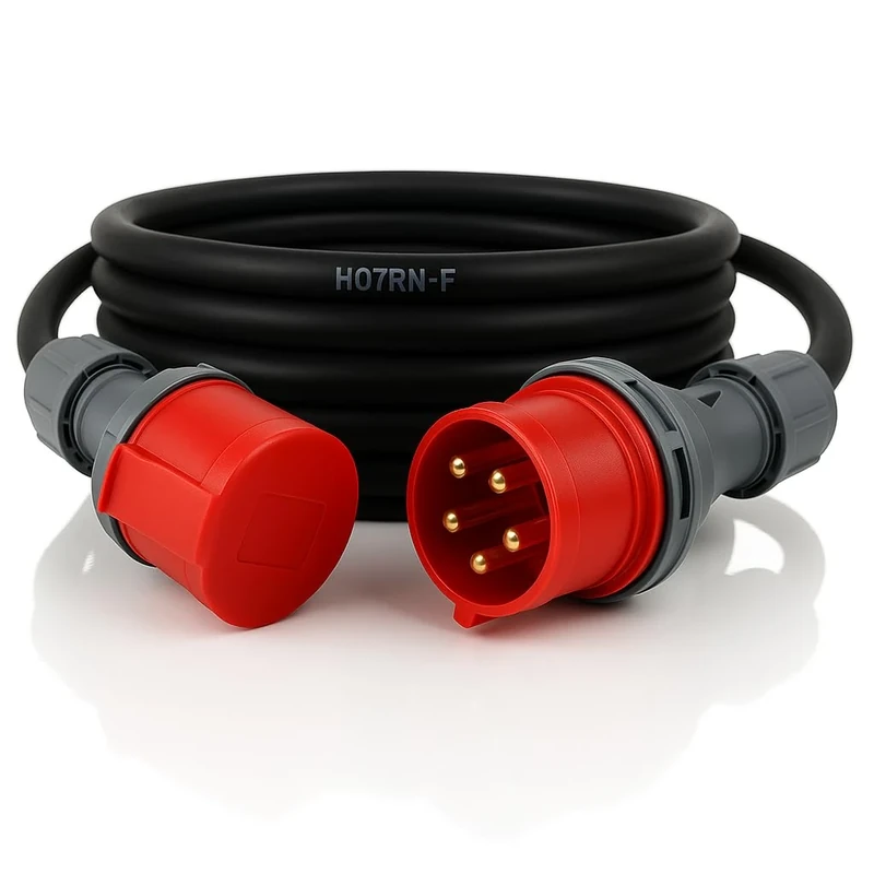 3 Phase 16A 5 Pin 415V IP44 Extension Lead 10m IEC 60309 3P+N+E Red – H07RN-F Heavy Duty Rubber Cable – PAT Tested (10 Metre)