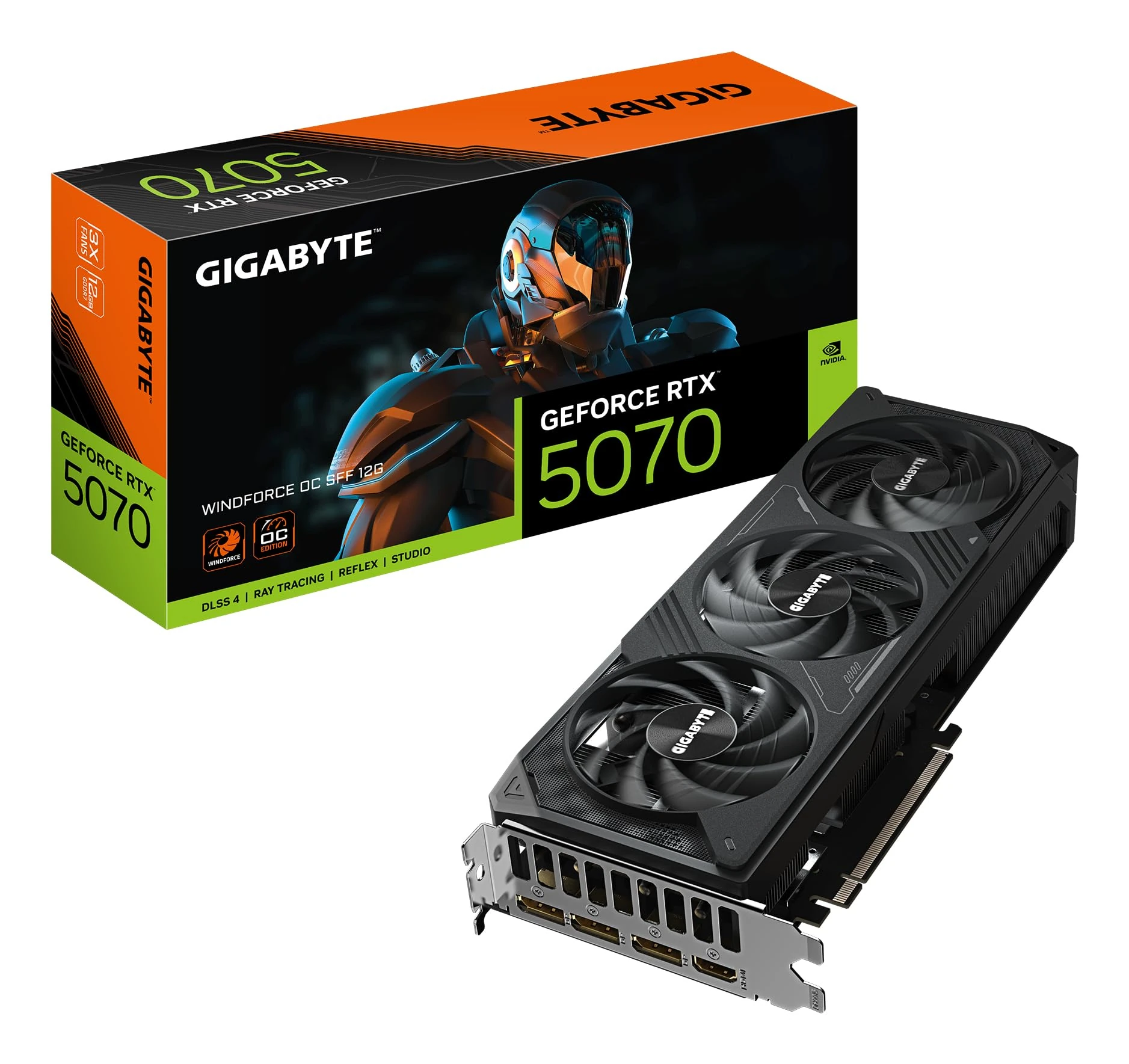 Gigabyte GeForce RTX 5070 WINDFORCE OC SFF 12G Graphics Card - 12GB GDDR7, 192bit, PCI-E 5.0, 2542 MHz Core Clock, 3 x DP 2.1a, 1 x HDMI 2.1b, NVIDIA DLSS 4, GV-N5070WF3OC-12GD