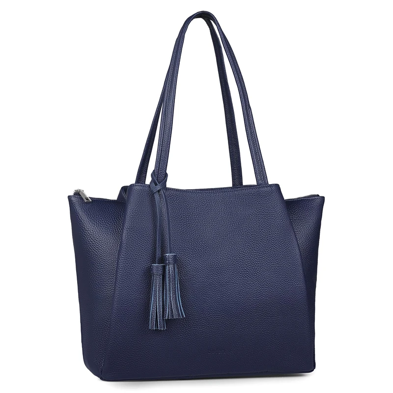 befen Genuine Leather Tote Bag for Women Work, Womens Laptop Tote Bags Shoulder Purses Totes with Compartments Handbags, Navy Blue, M - Image 1