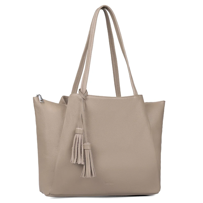 befen Genuine Leather Tote Bag for Women Work, Womens Laptop Tote Bags Shoulder Purses Totes with Compartments Handbags, Taupe, M