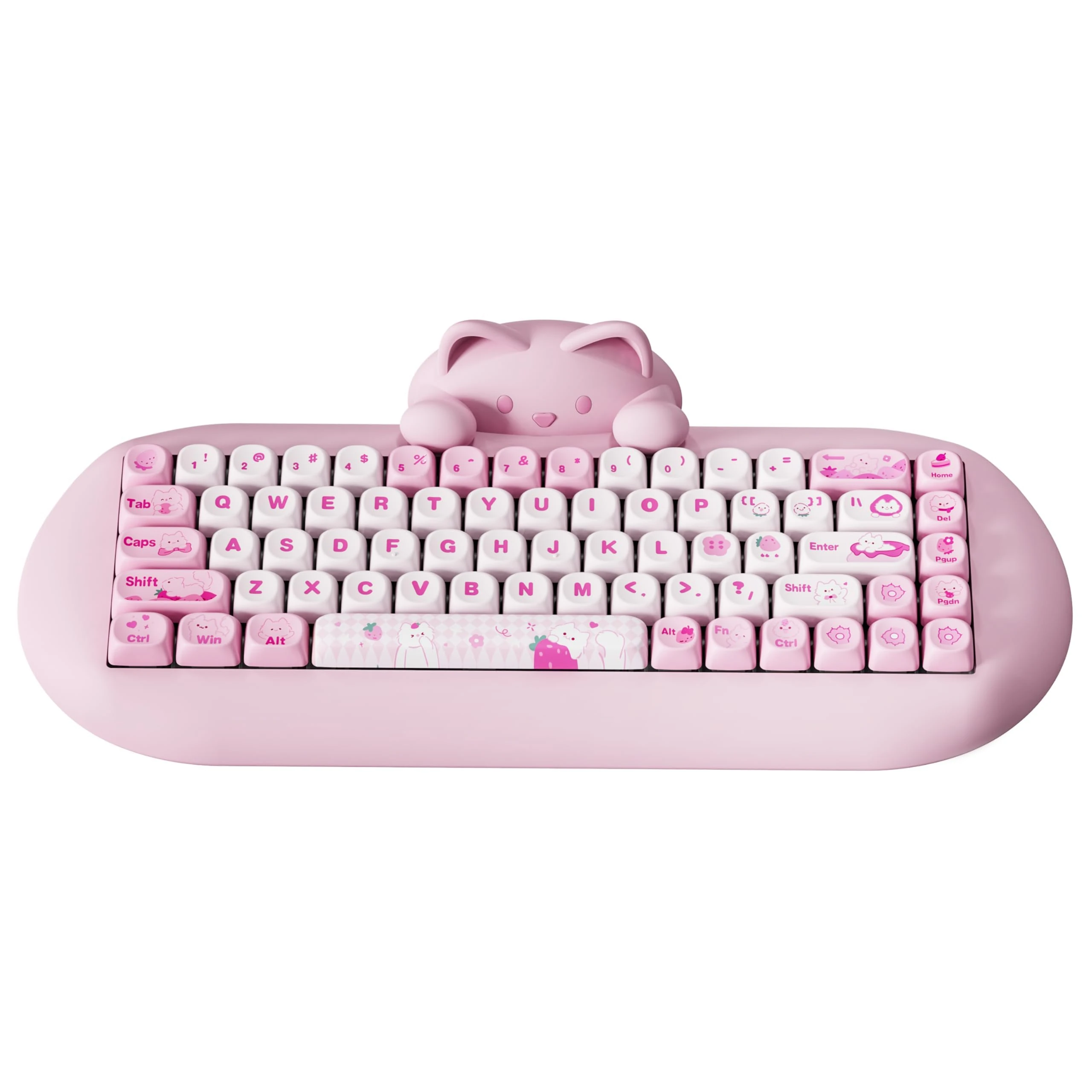 YUNZII C68 Wireless Mechanical Keyboard,65% Layout,Hot Swap,Triple Mode BT5.0/2.4G/Wired, RGB Backlit NKRO,Cute Cat Silicone Ergonomic Design for Win/Mac（Cocoa Cream V2 Switch，Pink Cat