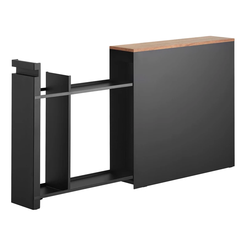 YAMAZAKI Tower Sliding Wood-Top Storage Rack, black