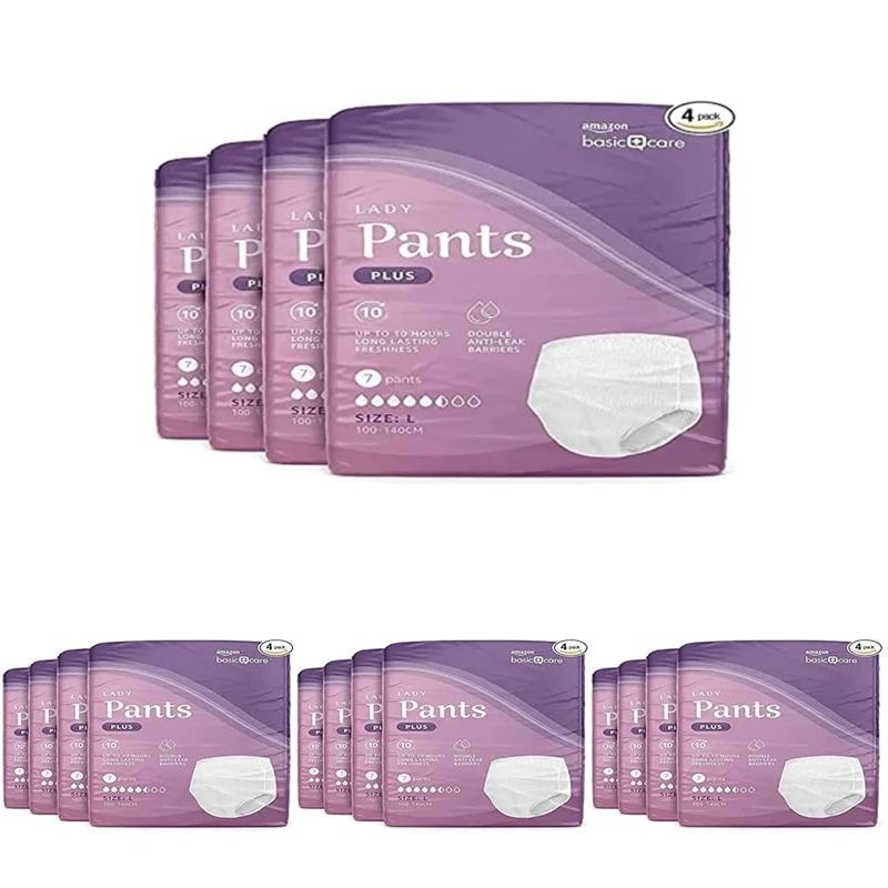 Amazon Basic Care Lady Pants Plus Large – 112 Count (16 Packs of 7), White