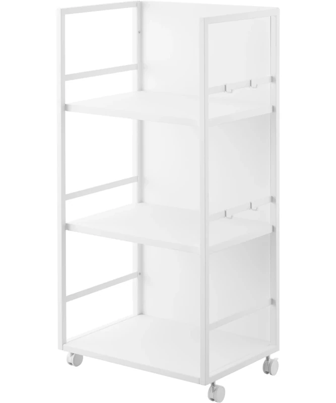 Yamazaki 1419 Tower 3-Tier Semi-Closed Storage Cart White Steel/Nylon Minimalist 42 x 32.1 x 84.5 cm (L x W x H)