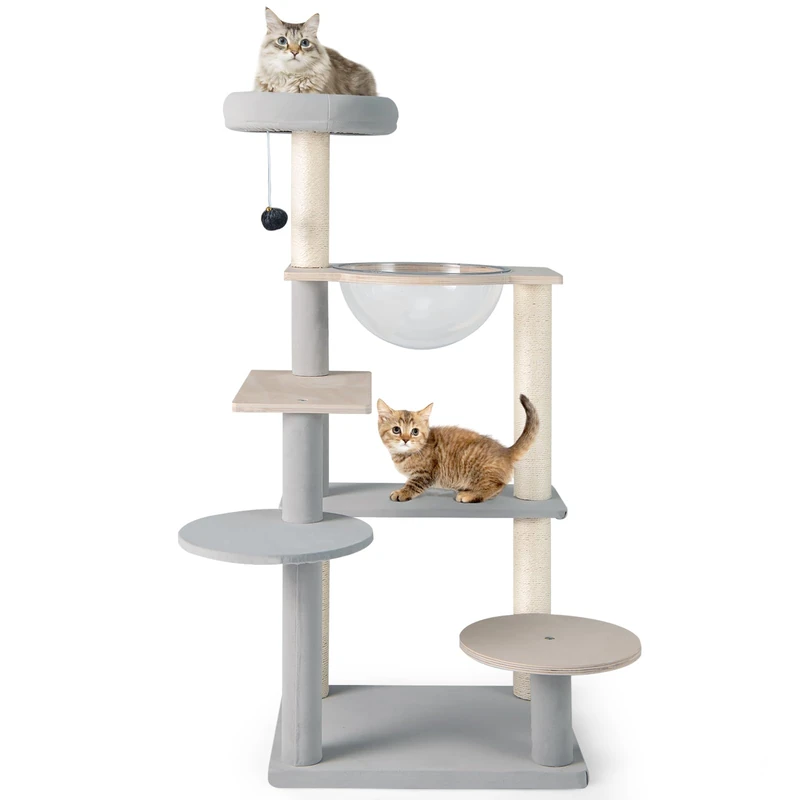 GYMAX Cat Tree, Multi-Level Cat Tower with Sisal Scratching Posts, Padded Top Perch, Space Capsule, Jumping Platforms, Dangling Ball, Kitty Activity Center for Indoor Cats