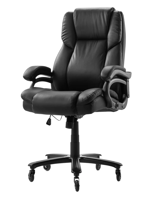 VEVOR Executive Chair, High Back Office Chair with Knob-Control Lumbar Support, Ergonomic Desk Chair Adjustable Tilt & Height, PU Leather Swivel Rolling Chair for Working, Study, Gaming, Black