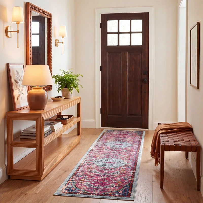 SAFAVIEH Boho Rug for Living Room, Dining Room, Bedroom - Madison Collection, Short Pile, in Fuchsia and Teal, 66 x 396 cm