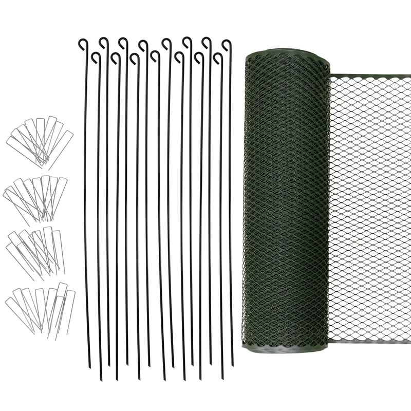 Kerbl Hobbyfarming Multifence Universal Fence 25 m Long 0.90 m High 15 Mounting Poles 30 U-Pegs Green