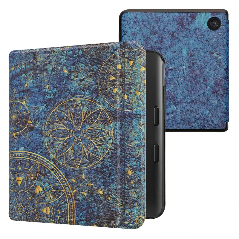 kwmobile Case Compatible with Kobo Libra Colour Case - eReader Cover - Golden Mandalas Yellow/Dark Blue