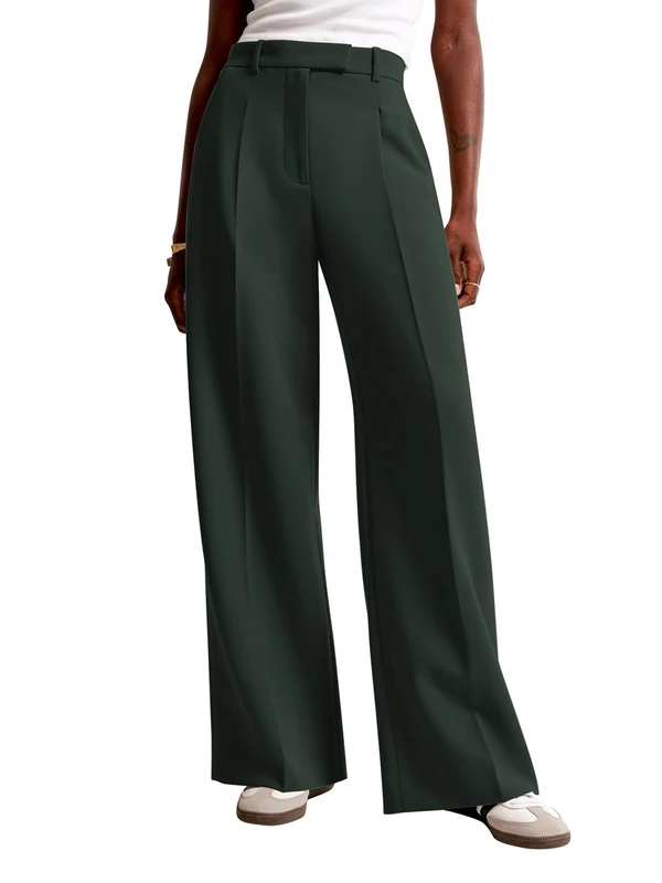 NIMIN Women Wide Leg Pants High Waisted Business Casual Work Trousers Dressy Pants with Pockets, Dark Green, XL - Image 1
