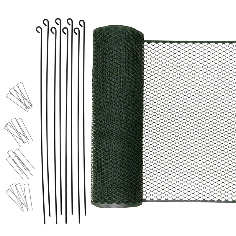 Kerbl Hobbyfarming Multifence Universal Fence 12 m Long 0.90 m High 8 Mounting Poles 16 U-Pegs Green