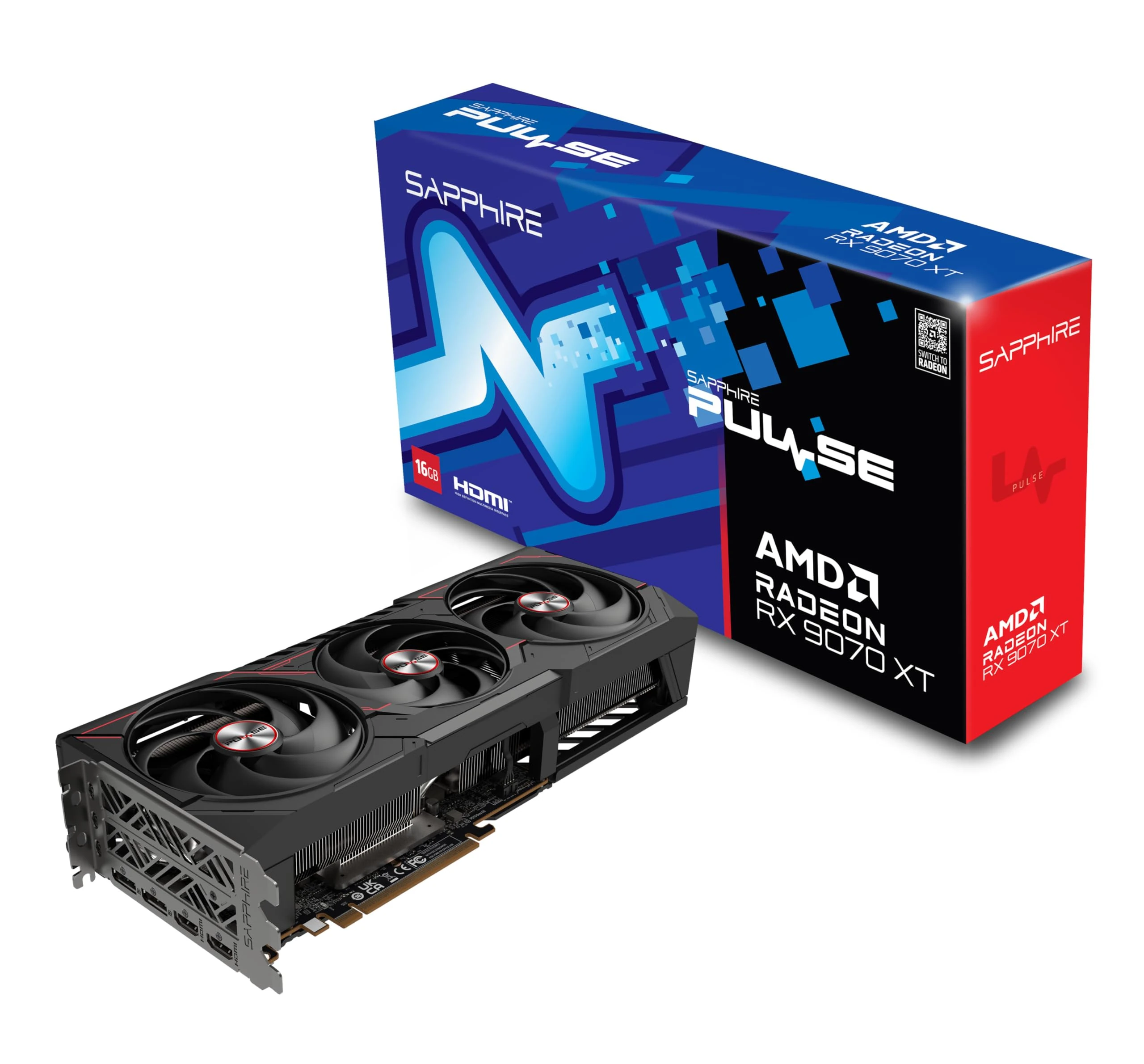 Sapphire 11348-03-20G Pulse AMD Radeon RX 9070 XT Gaming Graphics Card with 16GB GDDR6, AMD RDNA 4